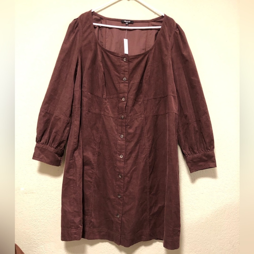 Madewell NWT Plus Corduroy Seamed Long-Sleeve Mini Dress
